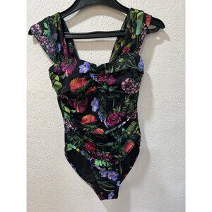 Magicsuit Women's Black Floral Ruched Slimming One Piece Swimsuit Sz 8 Beach